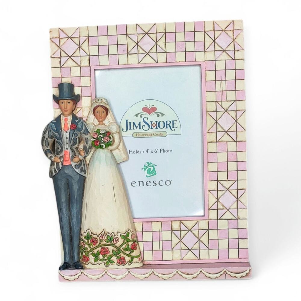 Jim Shore Pink and Cream Wedding Couple Picture Frame - Picture 3 of 16